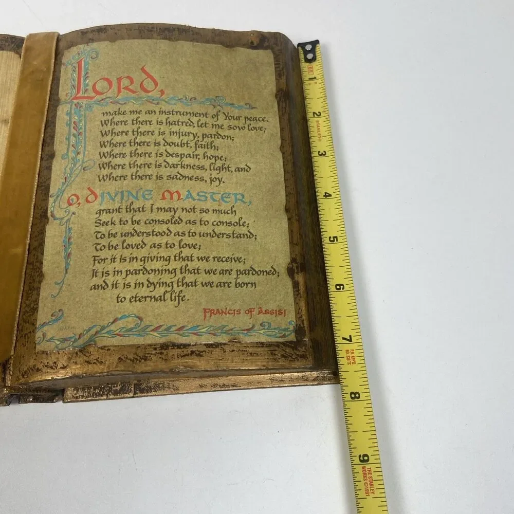 Vintage Florentine Jesus St. Francis of Assisi Quote Faux Book Gilt Gold Decor